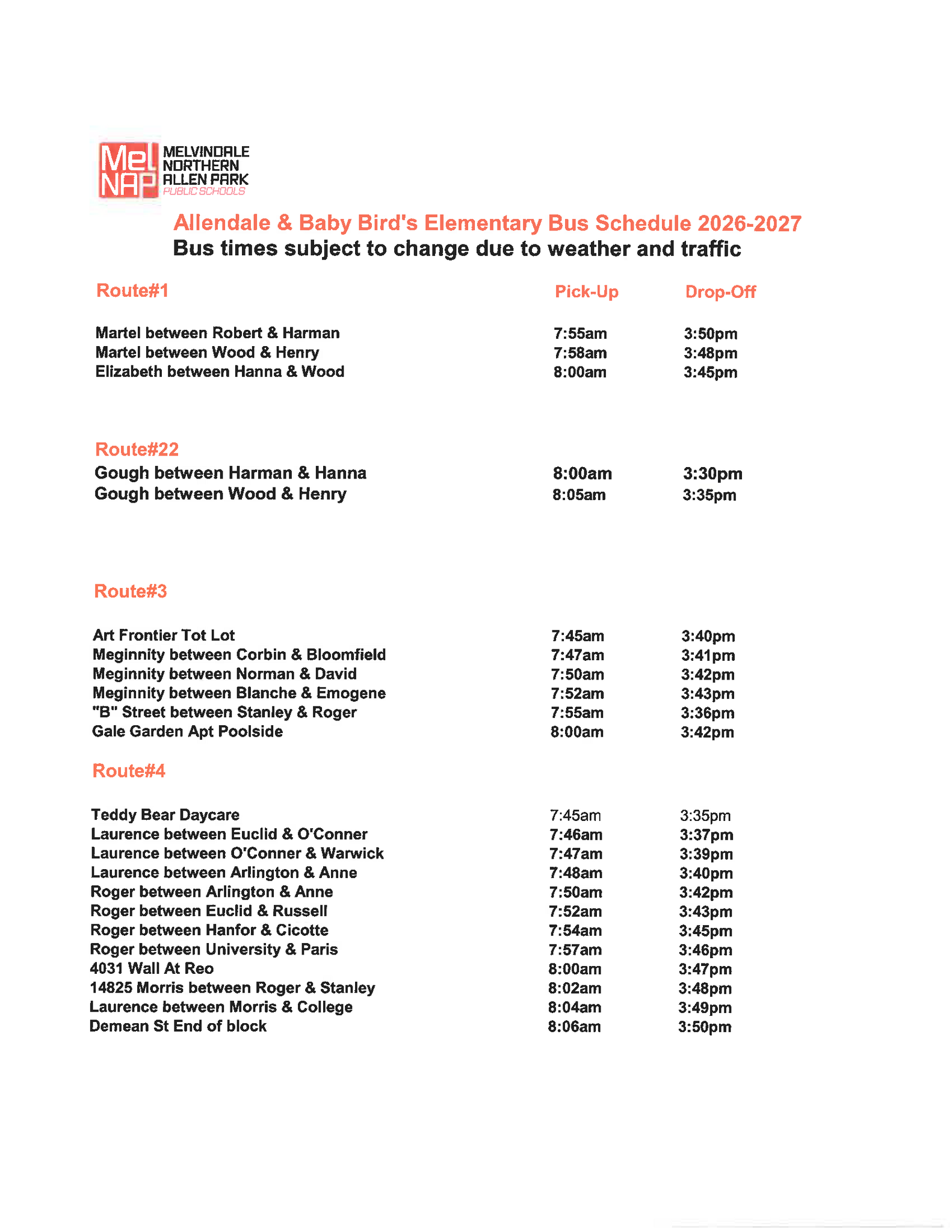 Allendale Bus Route