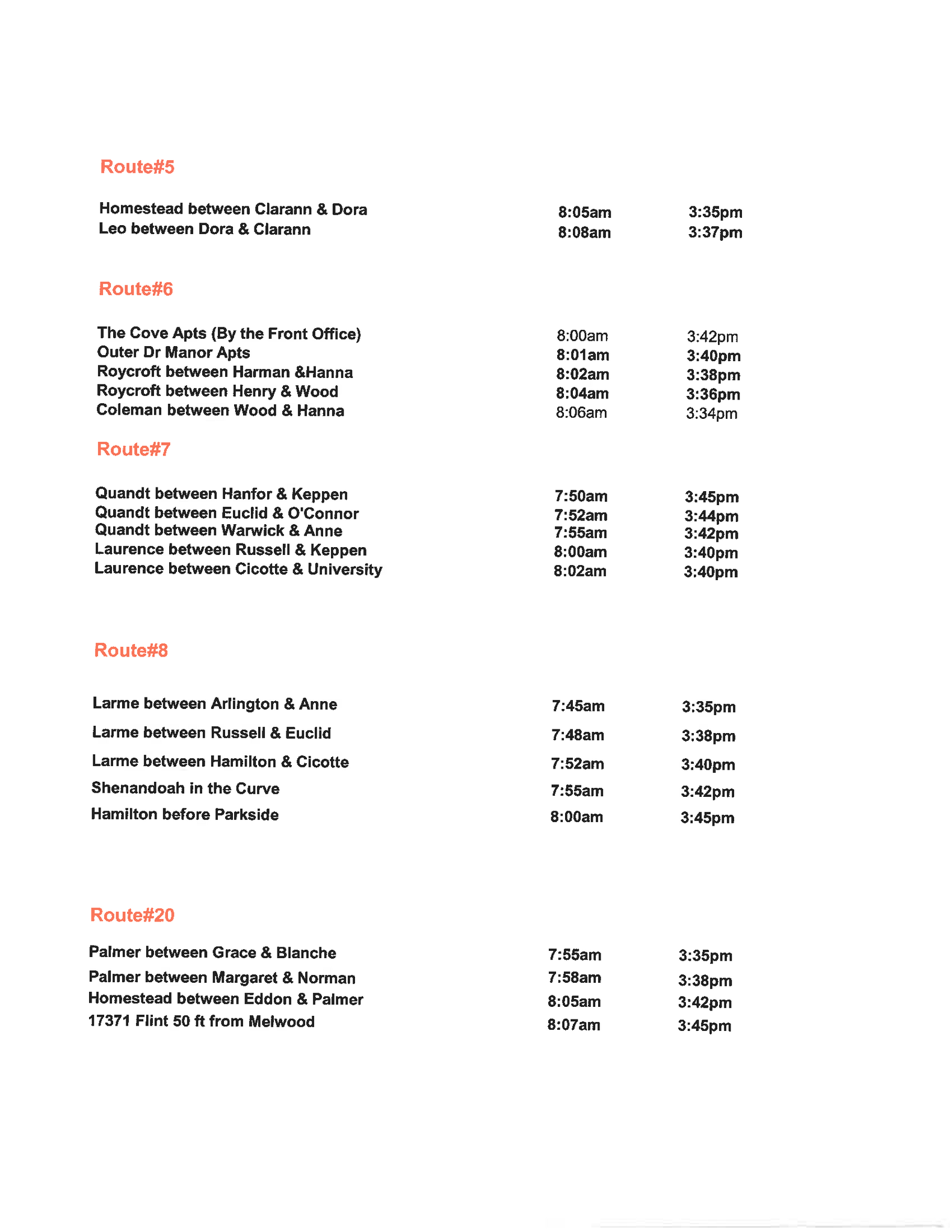 Allendale Bus Route