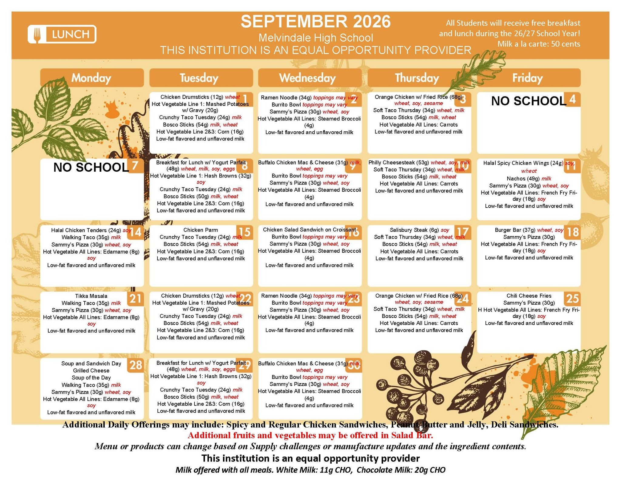 MHS Lunch Menu